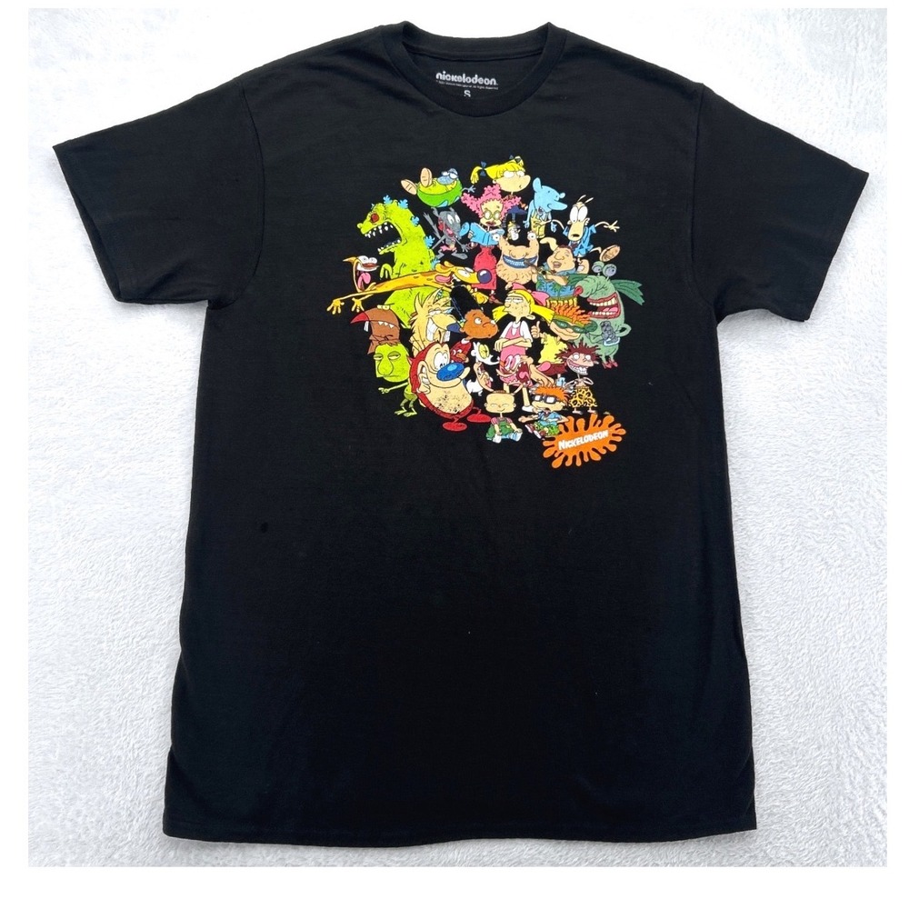 Nickelodeon 90s Cartoon Characters Graphic Mens T-Shirt S Black Rugrats